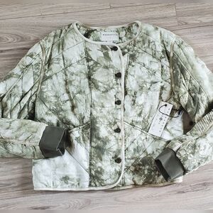 Marrakech Quilted Marbled Tie Dye Moto Jacket, Olive/Cream, Filled, Med. NWT